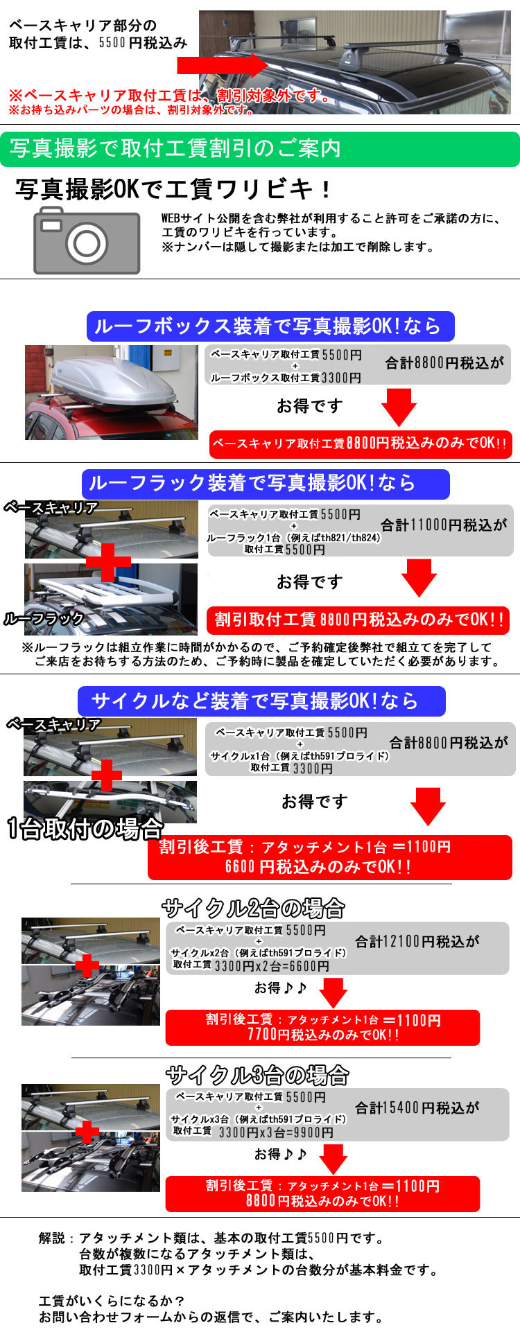 取付工賃の説明